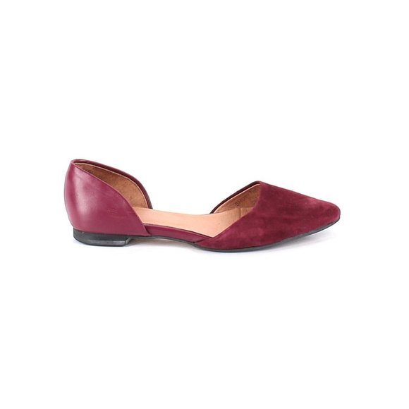 J. Jill Maroon Leather Flats D'Orsay Suede Holiday - Picture 1 of 2